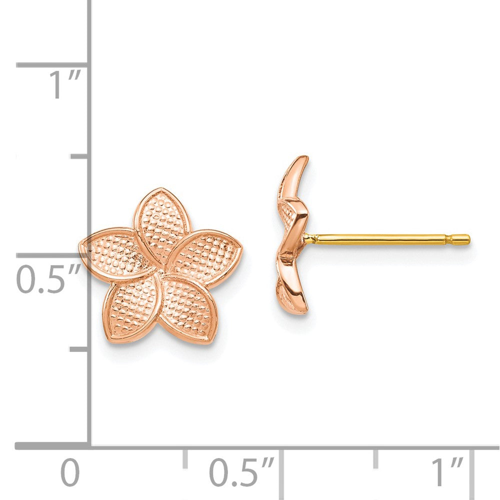 14K Bicolor Roségold Poliert & Strukturiert Plumeria Gelb Stecker Ohrring Backs