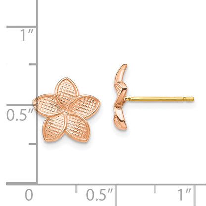 14K Bicolor Roségold Poliert & Strukturiert Plumeria Gelb Stecker Ohrring Backs