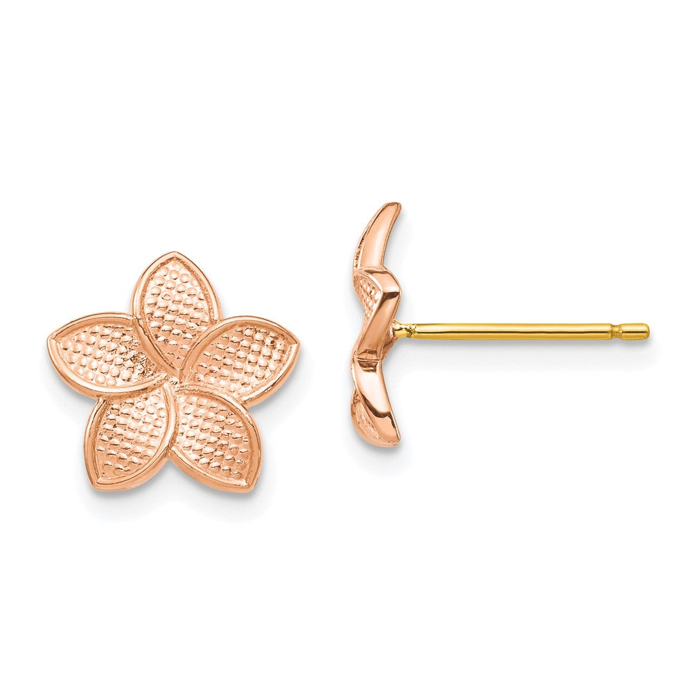 14K Bicolor Roségold Poliert & Strukturiert Plumeria Gelb Stecker Ohrring Backs