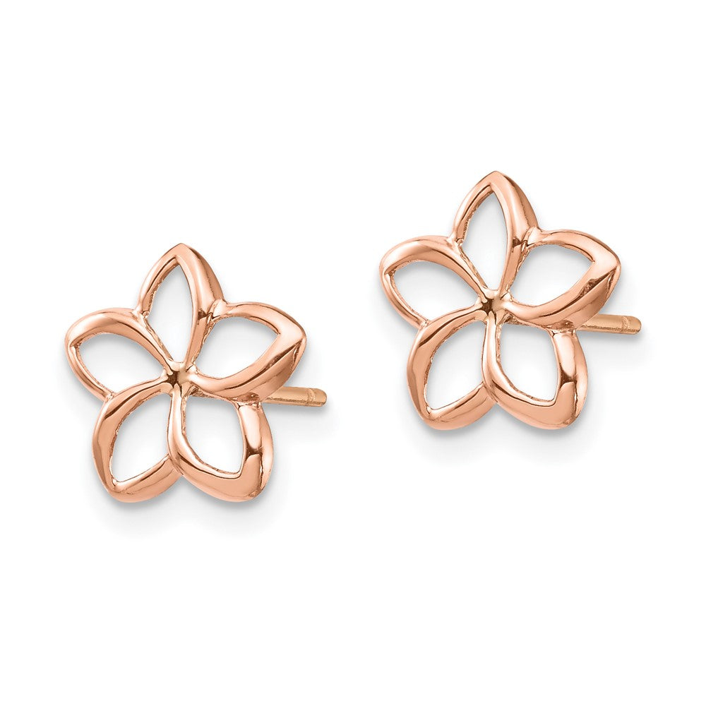 14K Roségold Poliert Plumeria Ausgeschnitten Ohrstecker