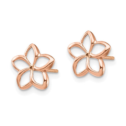 14K Roségold Poliert Plumeria Ausgeschnitten Ohrstecker