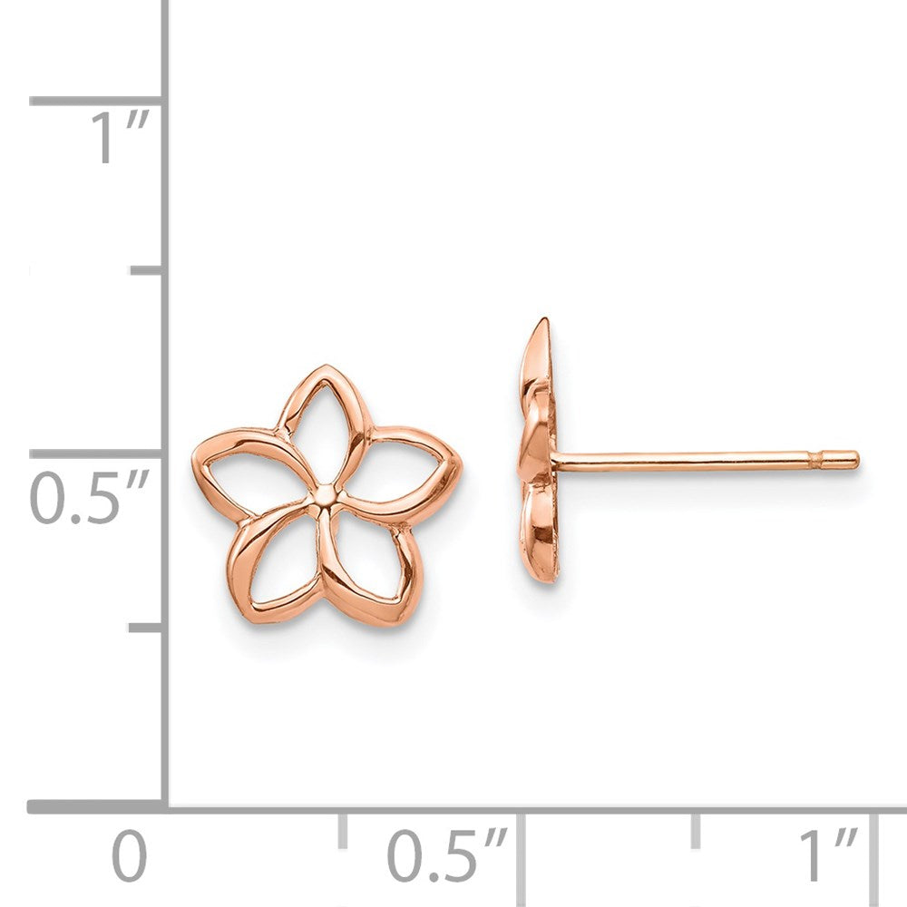14K Roségold Poliert Plumeria Ausgeschnitten Ohrstecker