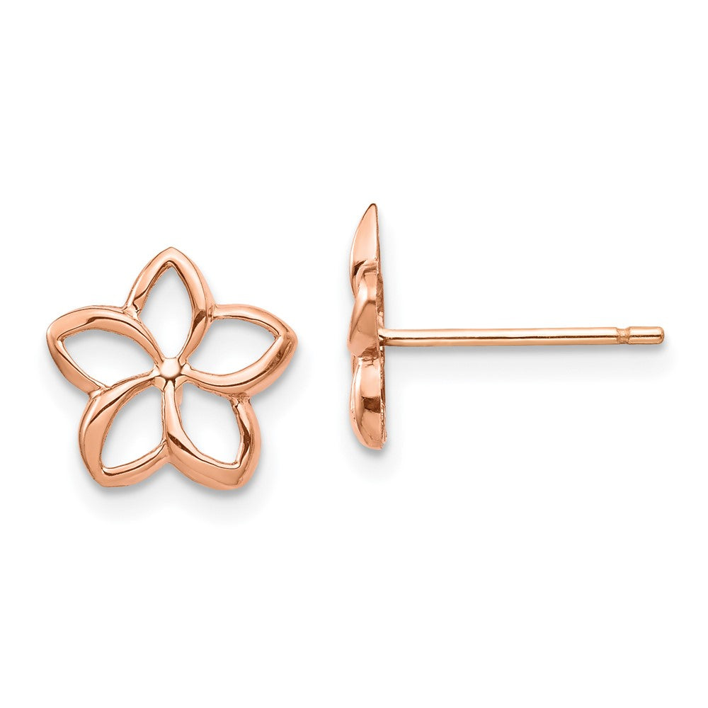 14K Roségold Poliert Plumeria Ausgeschnitten Ohrstecker