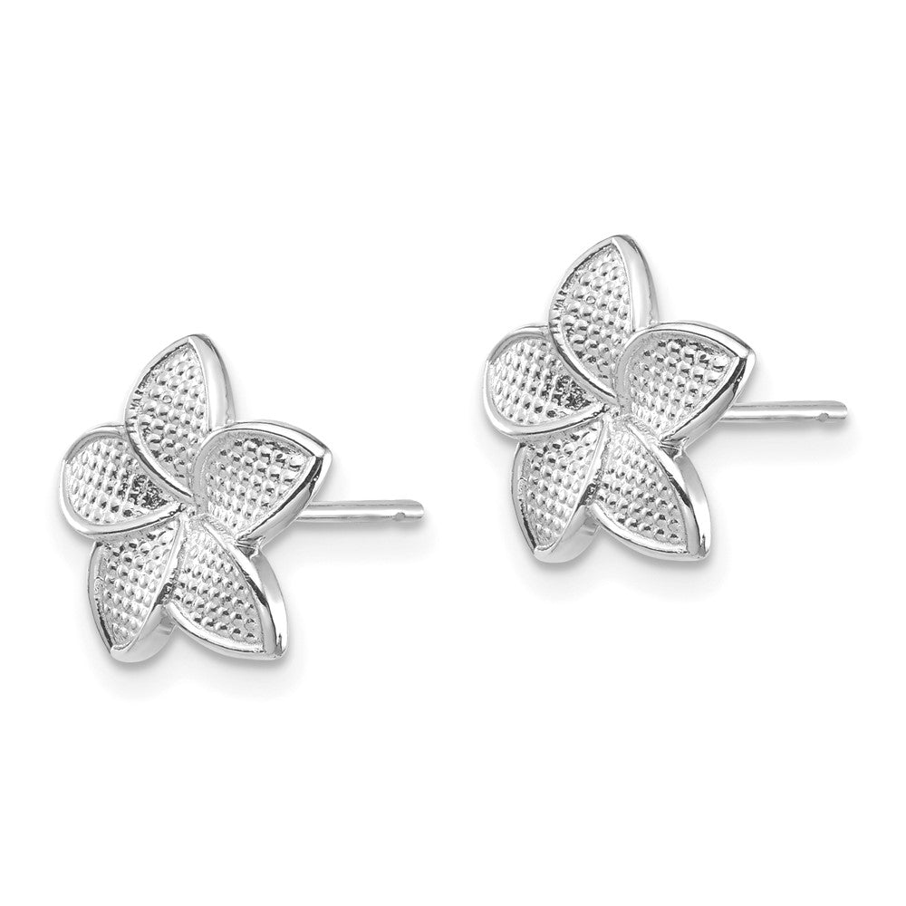 14K Weißgold Poliert & Strukturiert Plumeria Ohrstecker