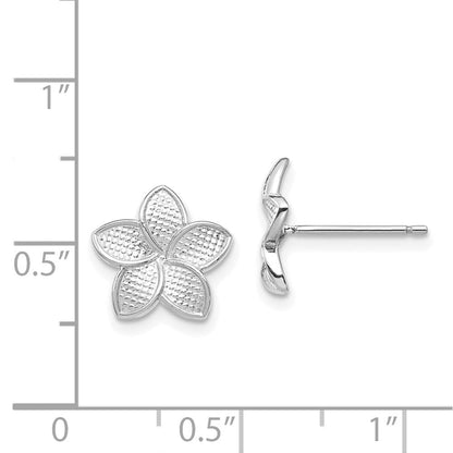 14K Weißgold Poliert & Strukturiert Plumeria Ohrstecker