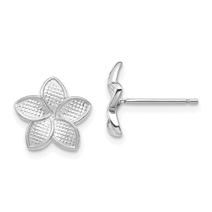 14K Weißgold Poliert & Strukturiert Plumeria Ohrstecker