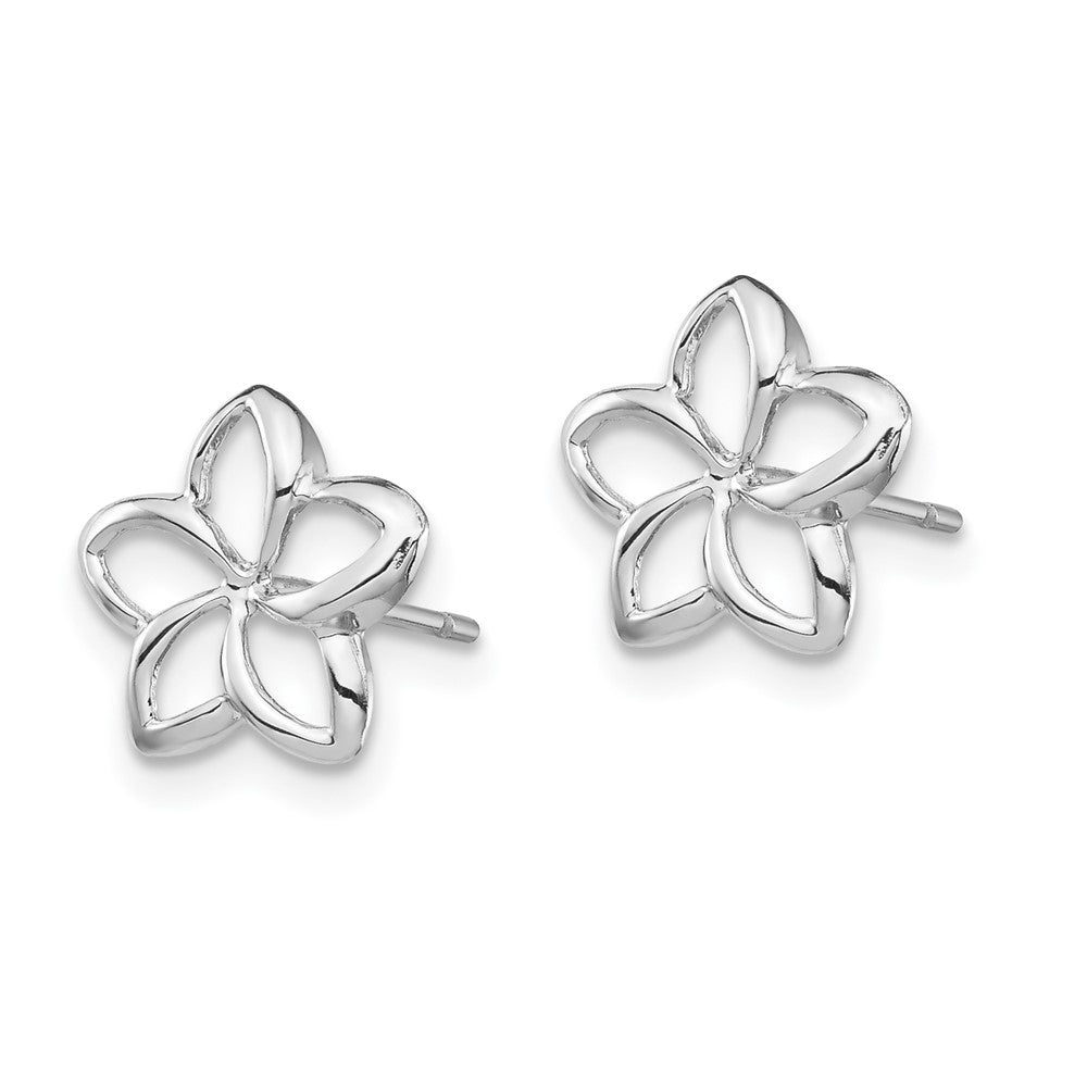 14K Weißgold Poliert Plumeria Ausgeschnitten Ohrstecker