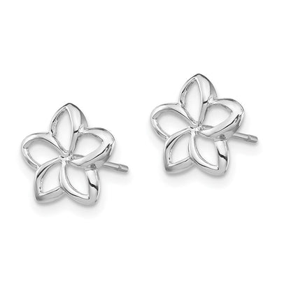 14K Weißgold Poliert Plumeria Ausgeschnitten Ohrstecker