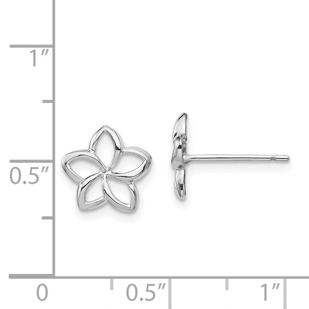 14K Weißgold Poliert Plumeria Ausgeschnitten Ohrstecker