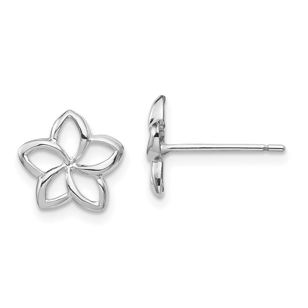 14K Weißgold Poliert Plumeria Ausgeschnitten Ohrstecker