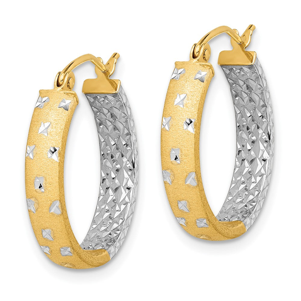 14K Gelb & Rhodium mit Weiß Satiniert Poliert Diamantiert In/out Creolen