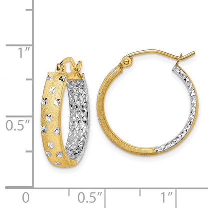 14K Gelb & Rhodium mit Weiß Satiniert Poliert Diamantiert In/out Creolen