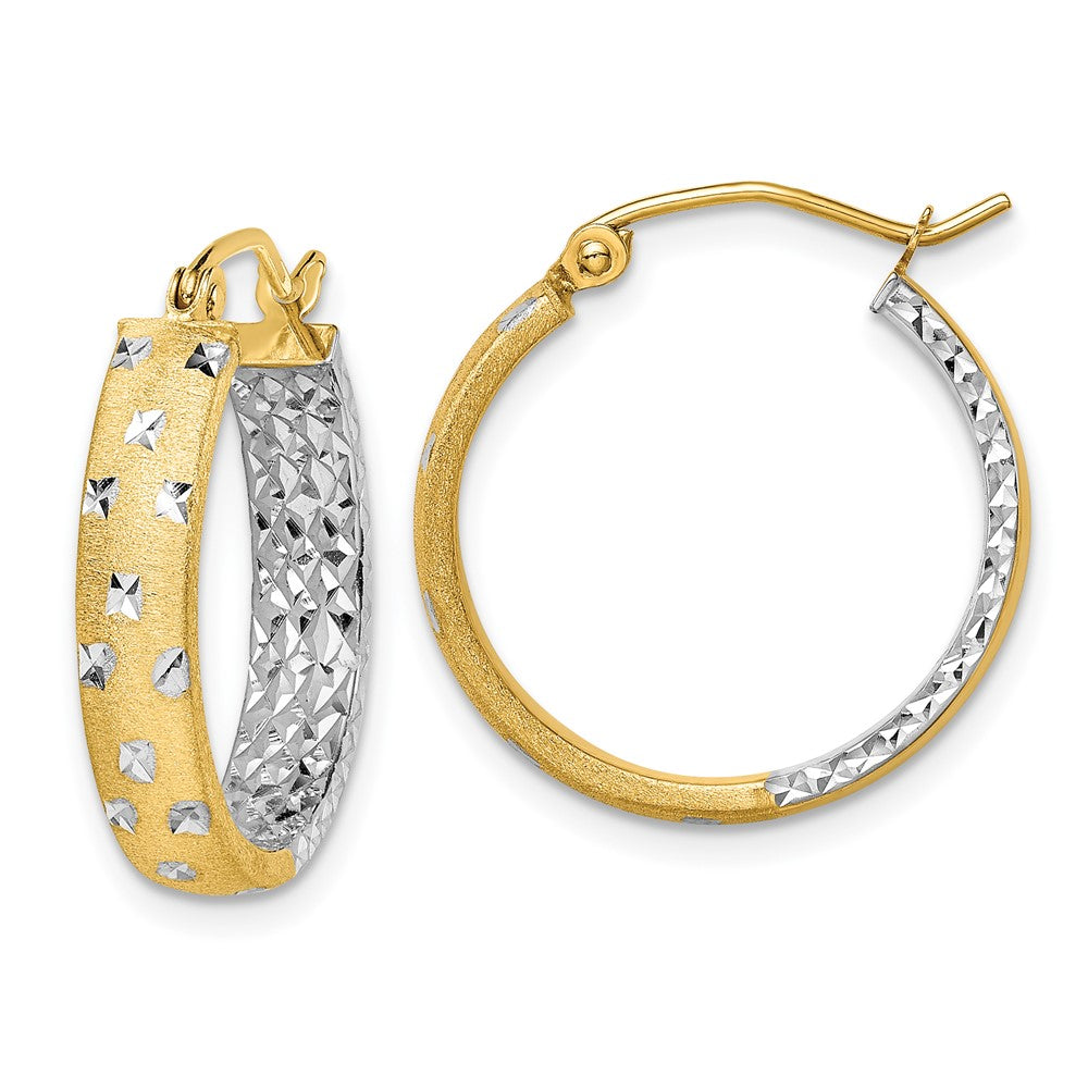 14K Gelb & Rhodium mit Weiß Satiniert Poliert Diamantiert In/out Creolen