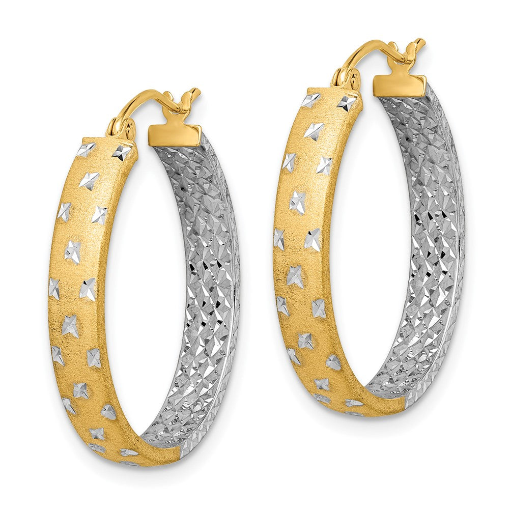 14K Gelb & Rhodium mit Weiß Poliert Satiniert Diamantiert In/out Creolen