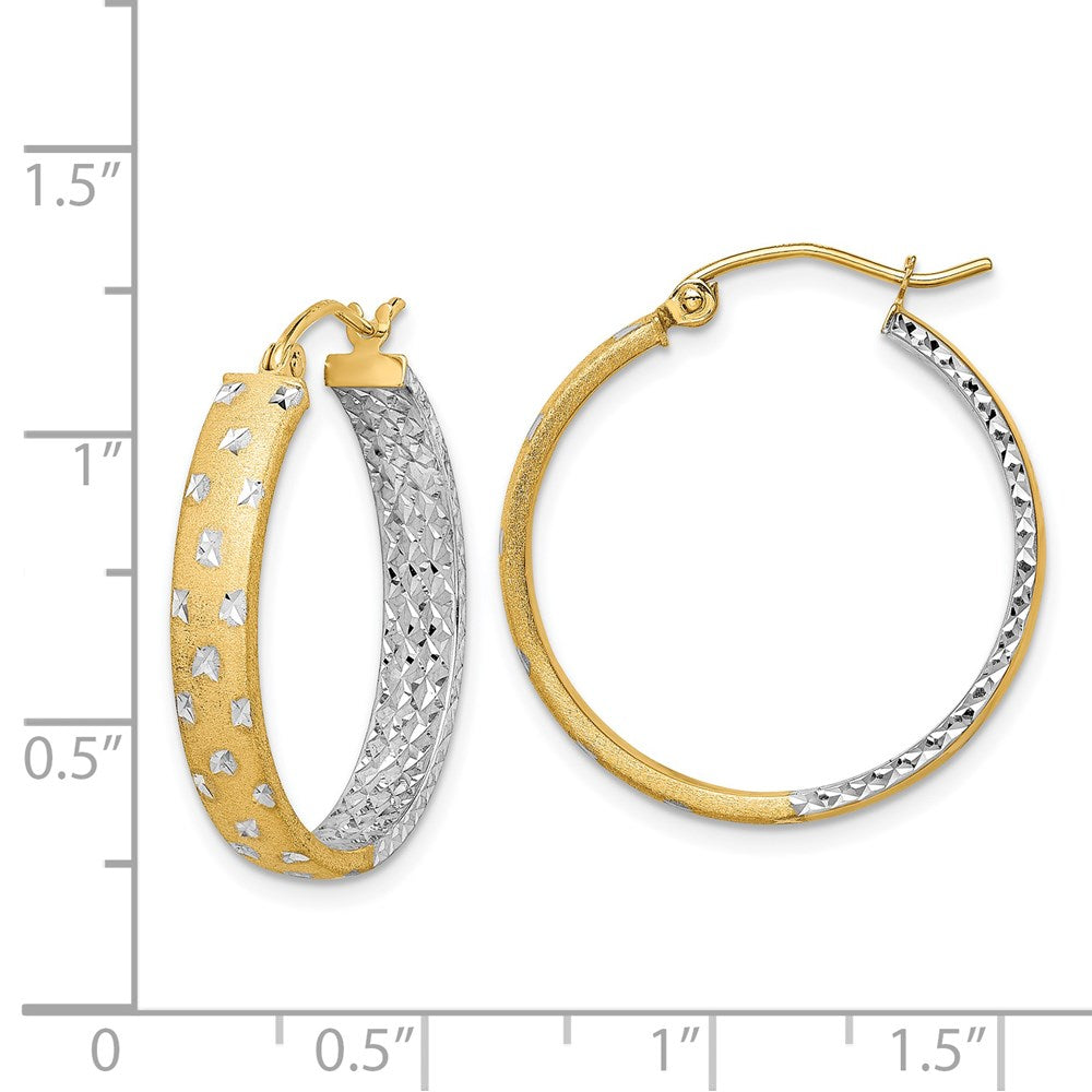 14K Gelb & Rhodium mit Weiß Poliert Satiniert Diamantiert In/out Creolen