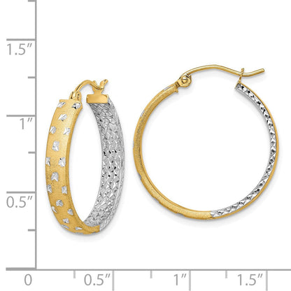 14K Gelb & Rhodium mit Weiß Poliert Satiniert Diamantiert In/out Creolen