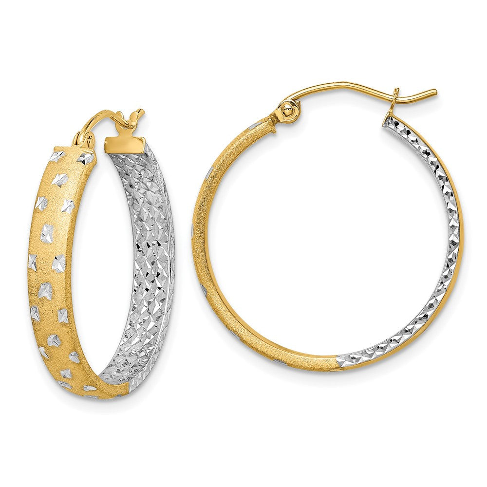 14K Gelb & Rhodium mit Weiß Poliert Satiniert Diamantiert In/out Creolen