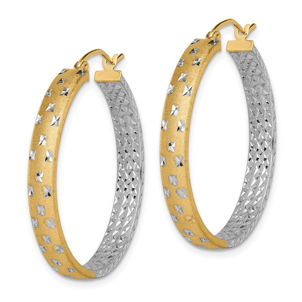 14K Gelb & Rhodium mit Weiß Poliert Satiniert Diamantiert In/out Creolen