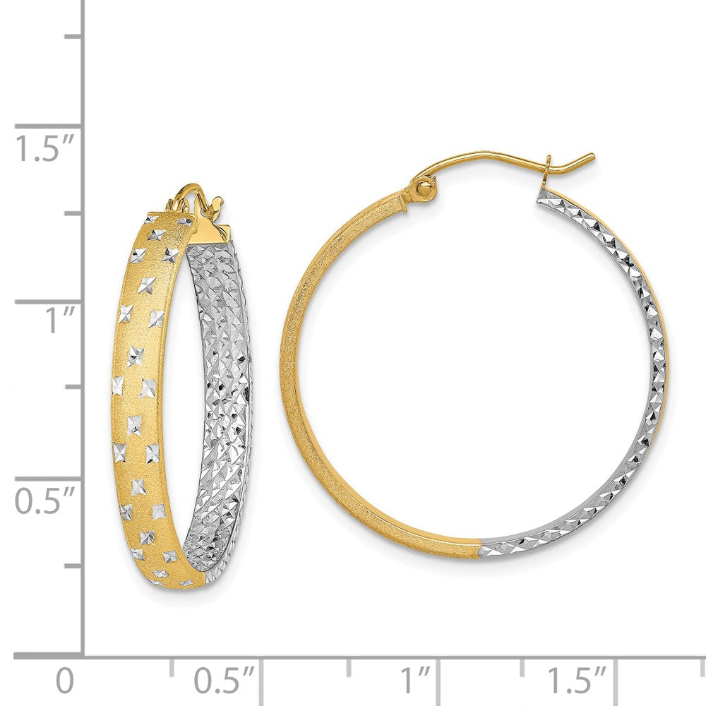 14K Gelb & Rhodium mit Weiß Poliert Satiniert Diamantiert In/out Creolen