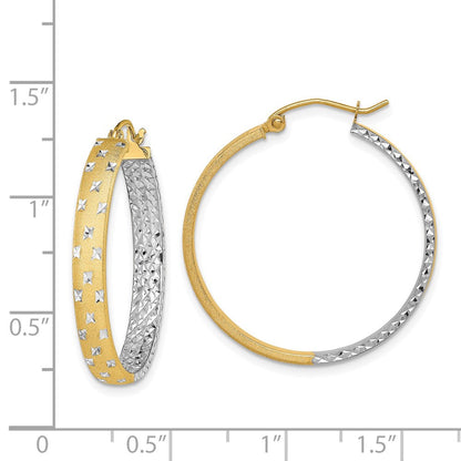 14K Gelb & Rhodium mit Weiß Poliert Satiniert Diamantiert In/out Creolen