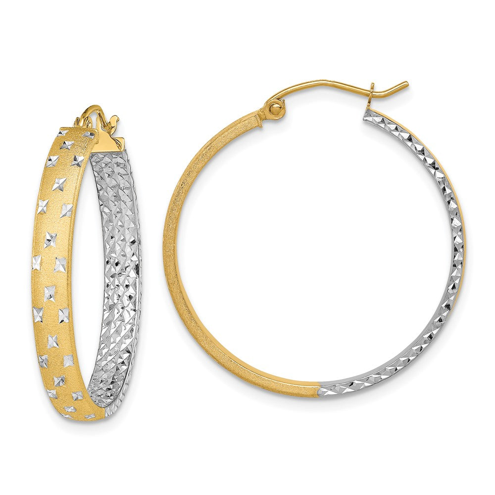 14K Gelb & Rhodium mit Weiß Poliert Satiniert Diamantiert In/out Creolen