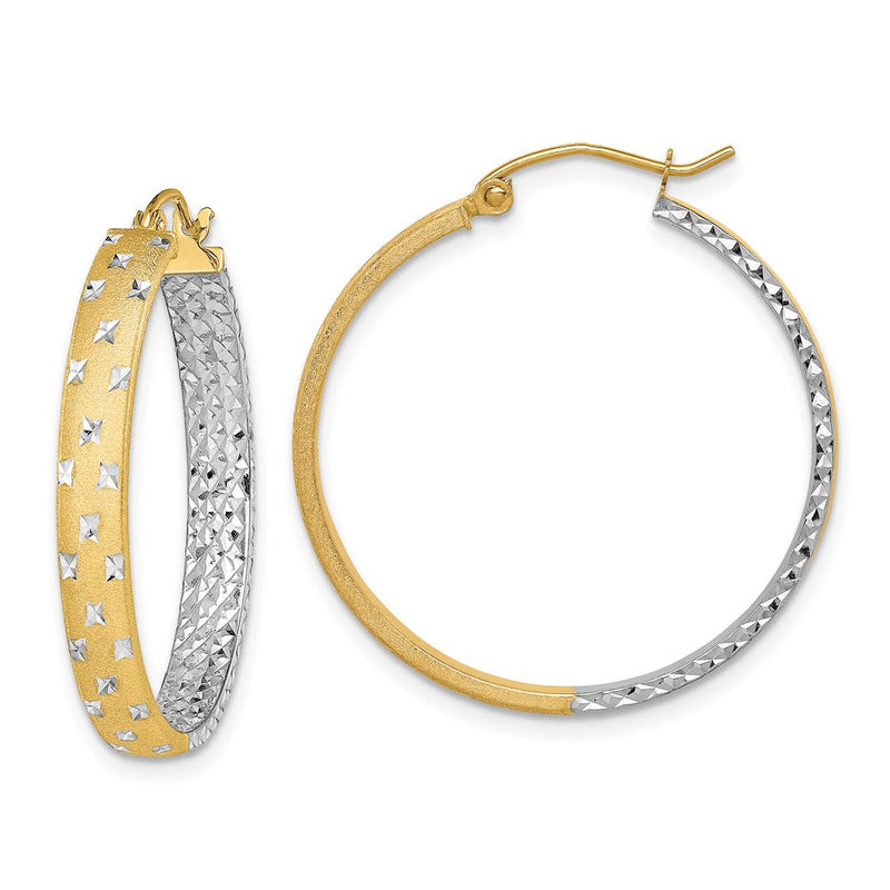 14K Gelb & Rhodium mit Weiß Poliert Satiniert Diamantiert In/out Creolen