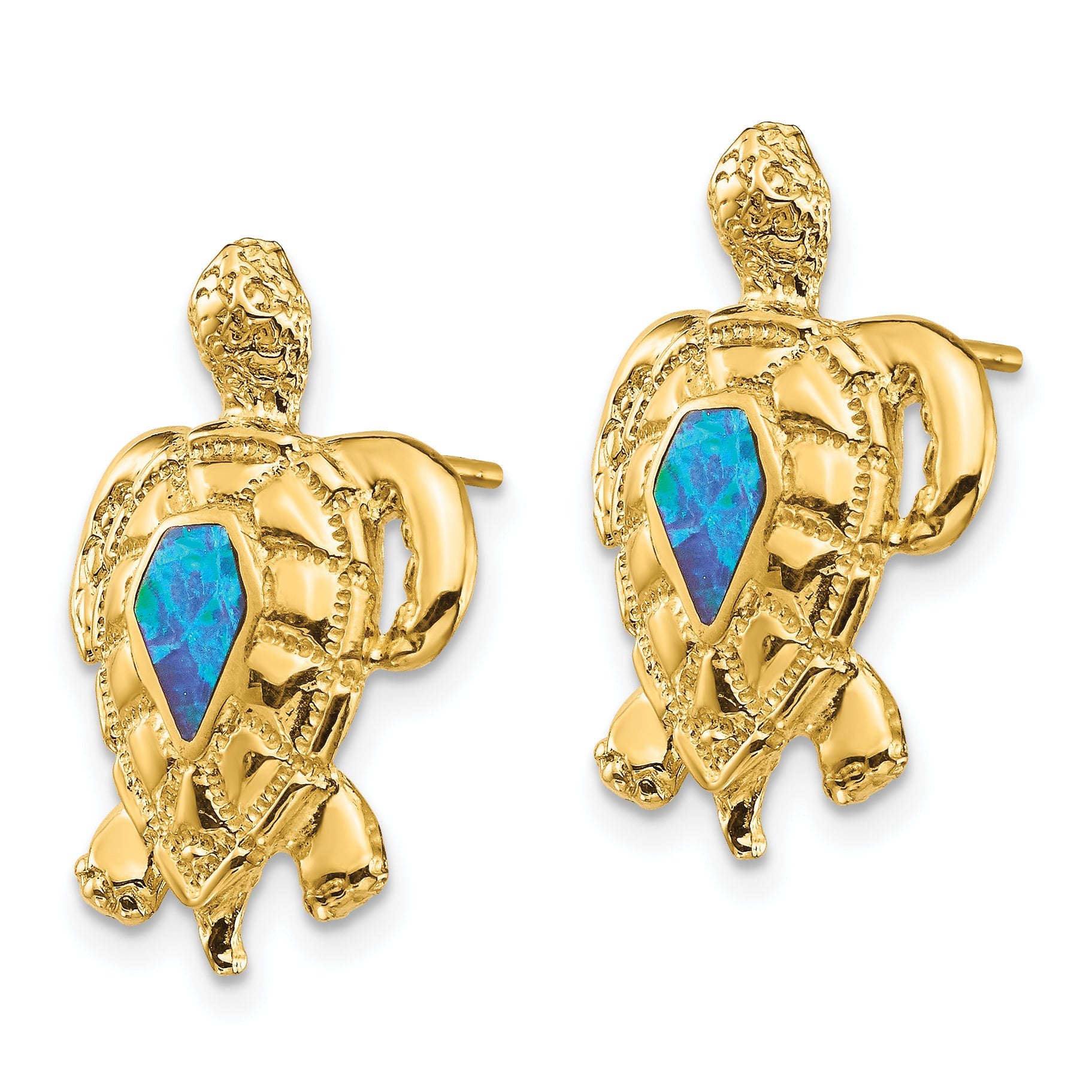 14K Gelbgold Erzeugt Opal Schildkröte Ohrstecker