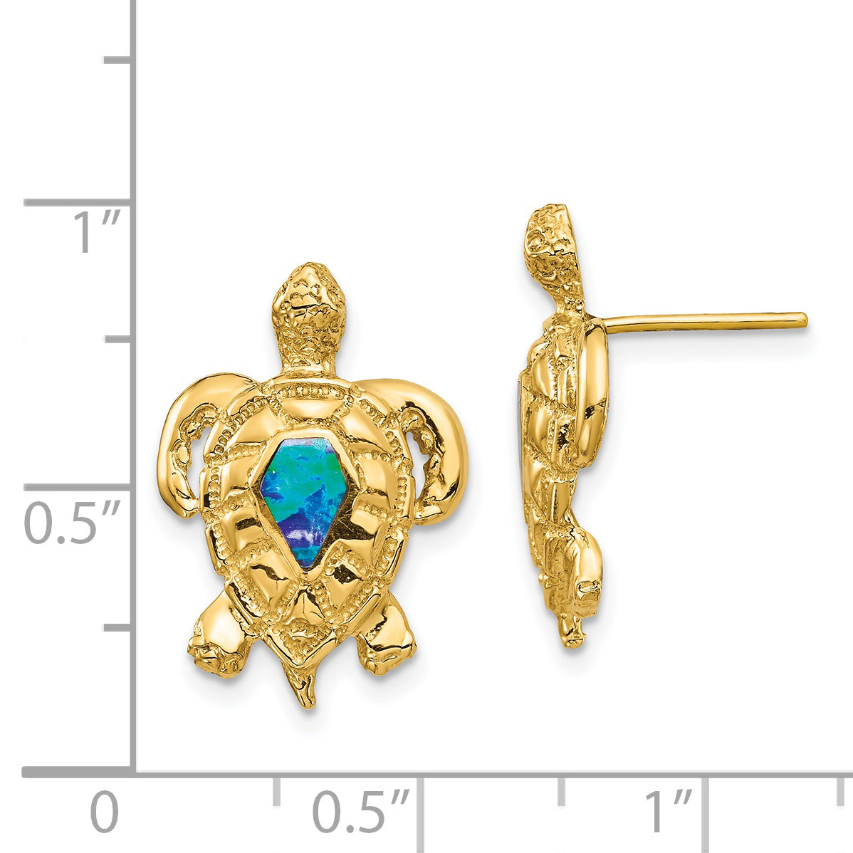 14K Gelbgold Erzeugt Opal Schildkröte Ohrstecker