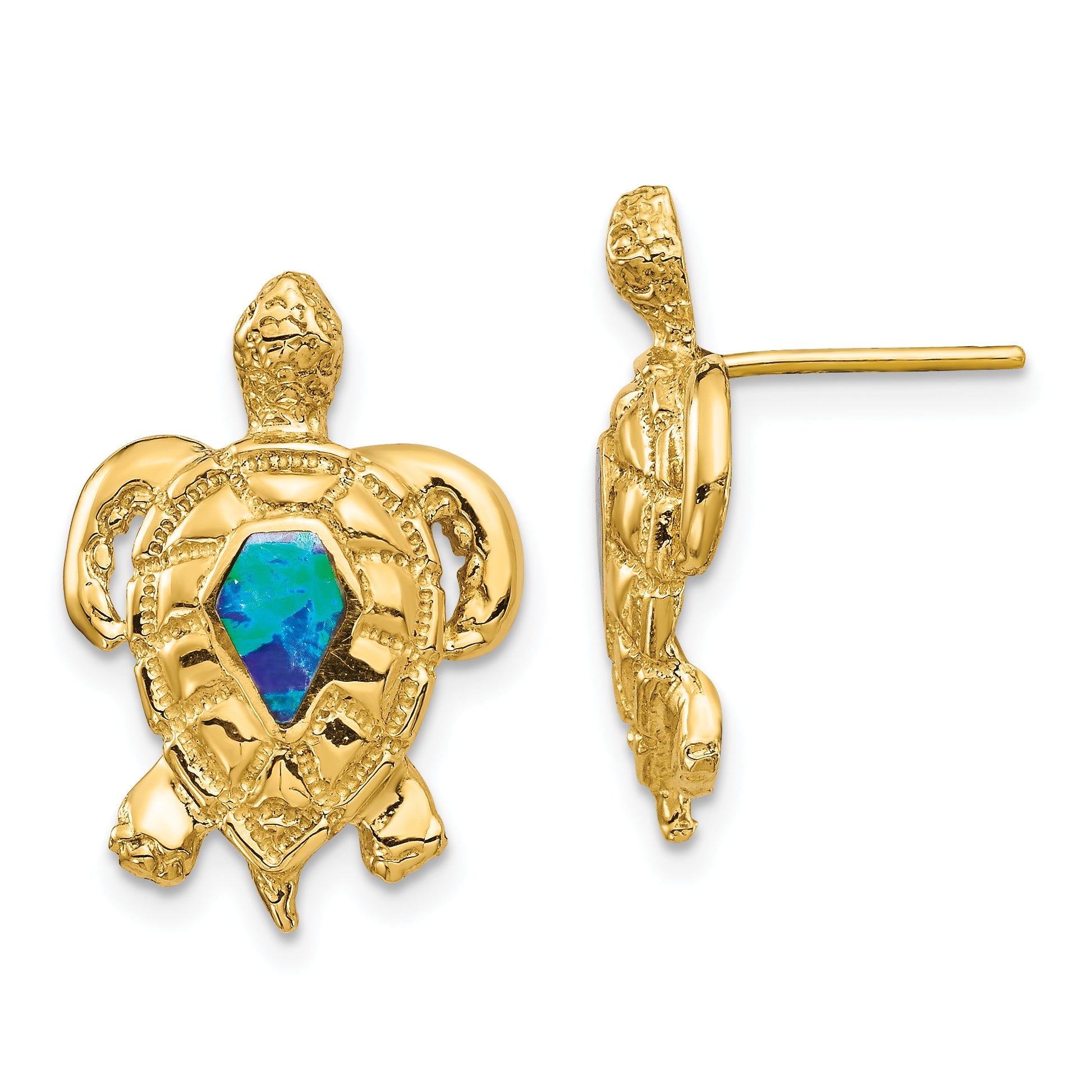 14K Gelbgold Erzeugt Opal Schildkröte Ohrstecker