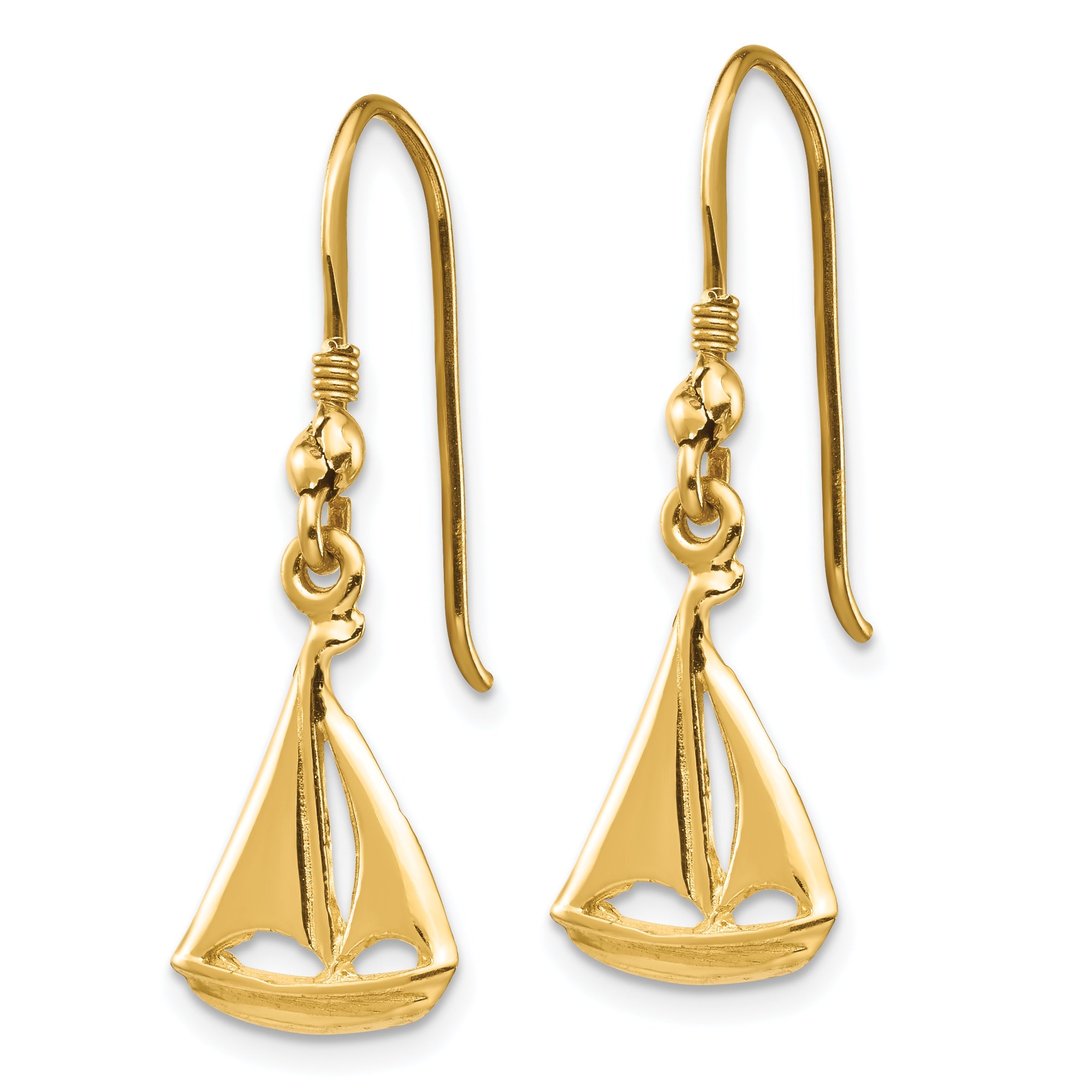 14K Gelbgold Segelboot Hirte Haken Ohrringe