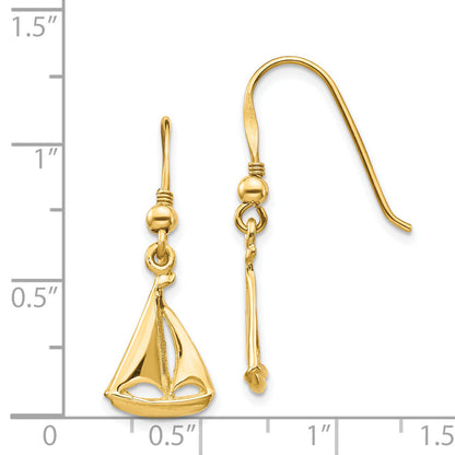 14K Gelbgold Segelboot Hirte Haken Ohrringe
