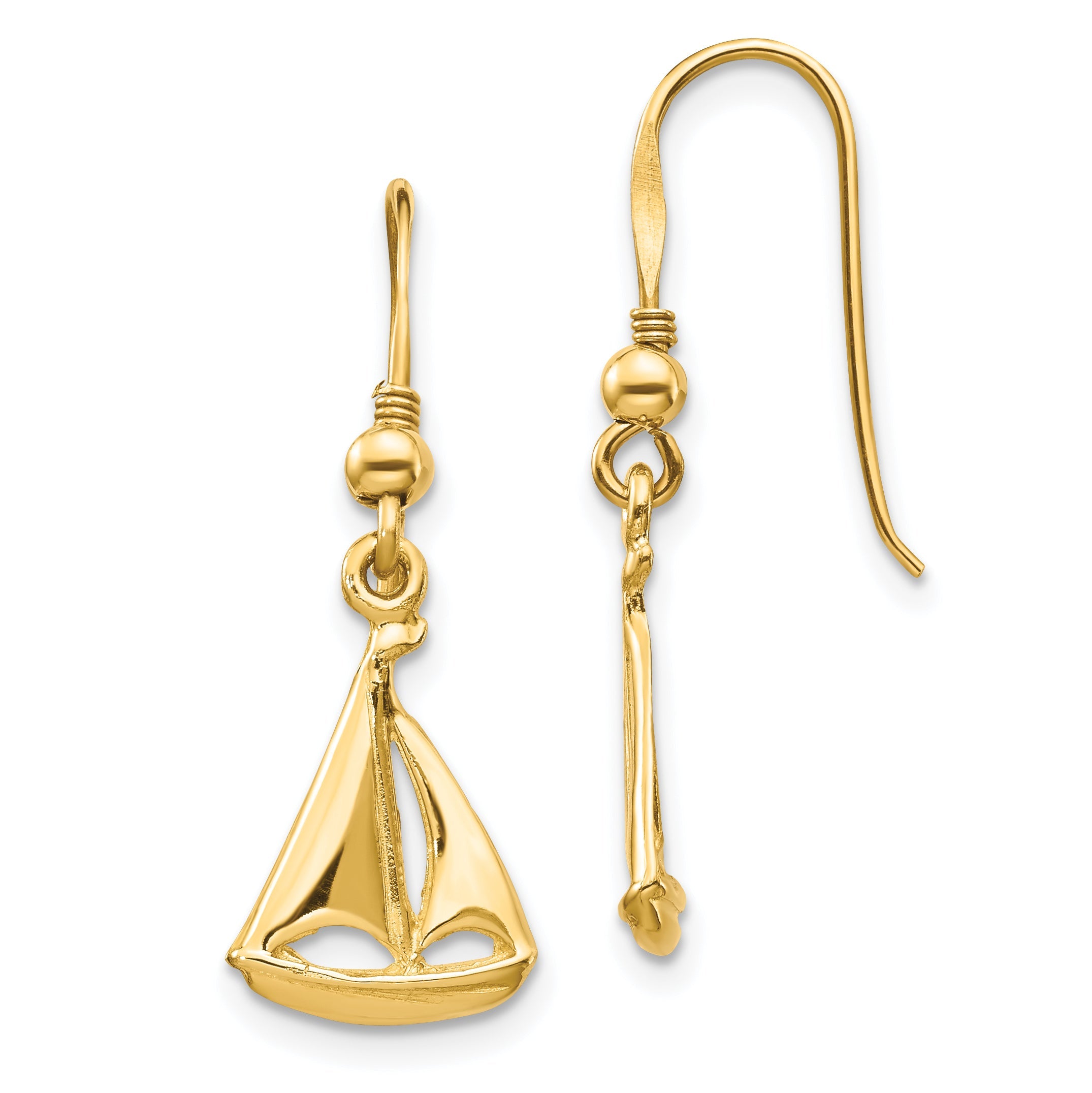 14K Gelbgold Segelboot Hirte Haken Ohrringe