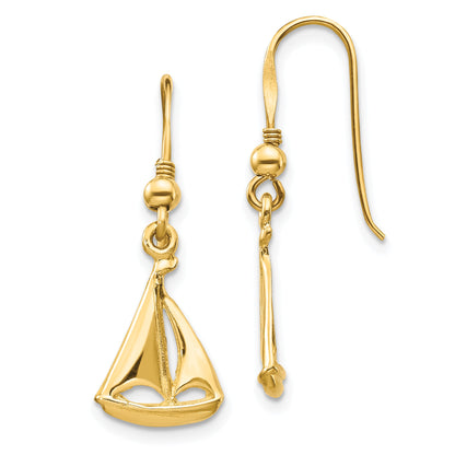14K Gelbgold Segelboot Hirte Haken Ohrringe