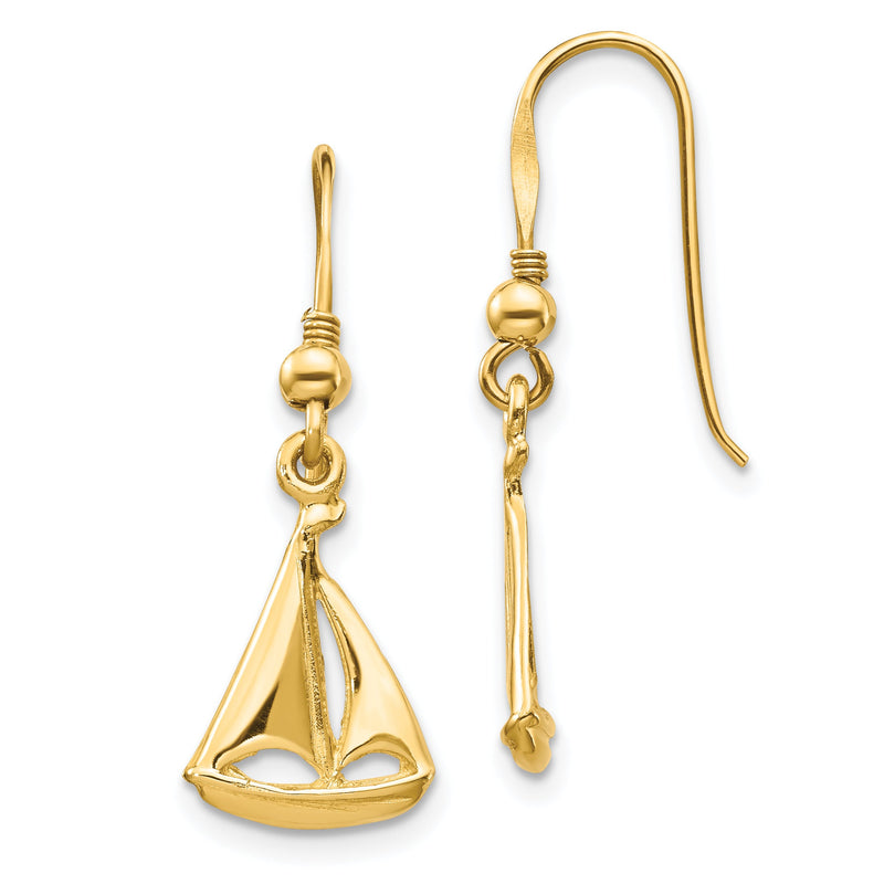 14K Gelbgold Segelboot Hirte Haken Ohrringe