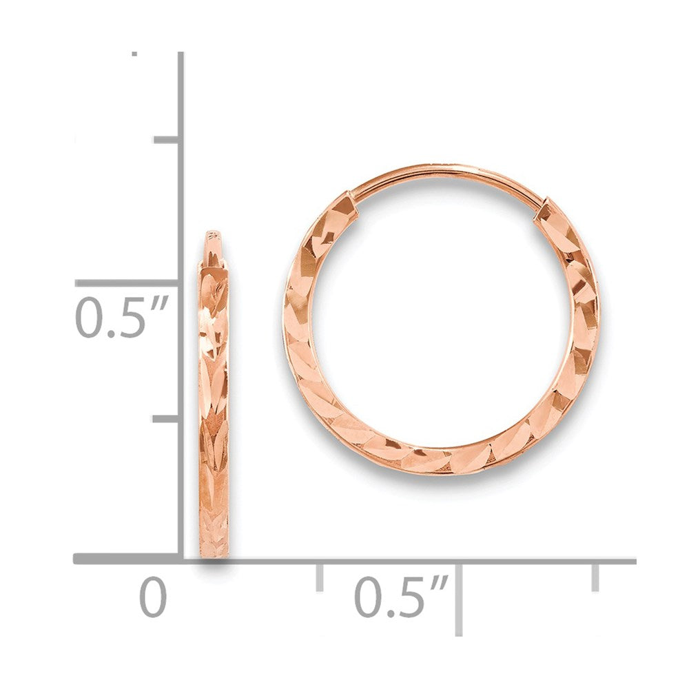 14K Roségold Diamantiert Quadratisch Röhre Endlos Creolen