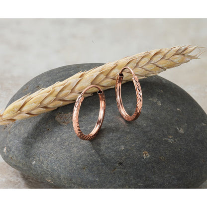 14K Roségold Diamantiert Quadratisch Röhre Endlos Creolen
