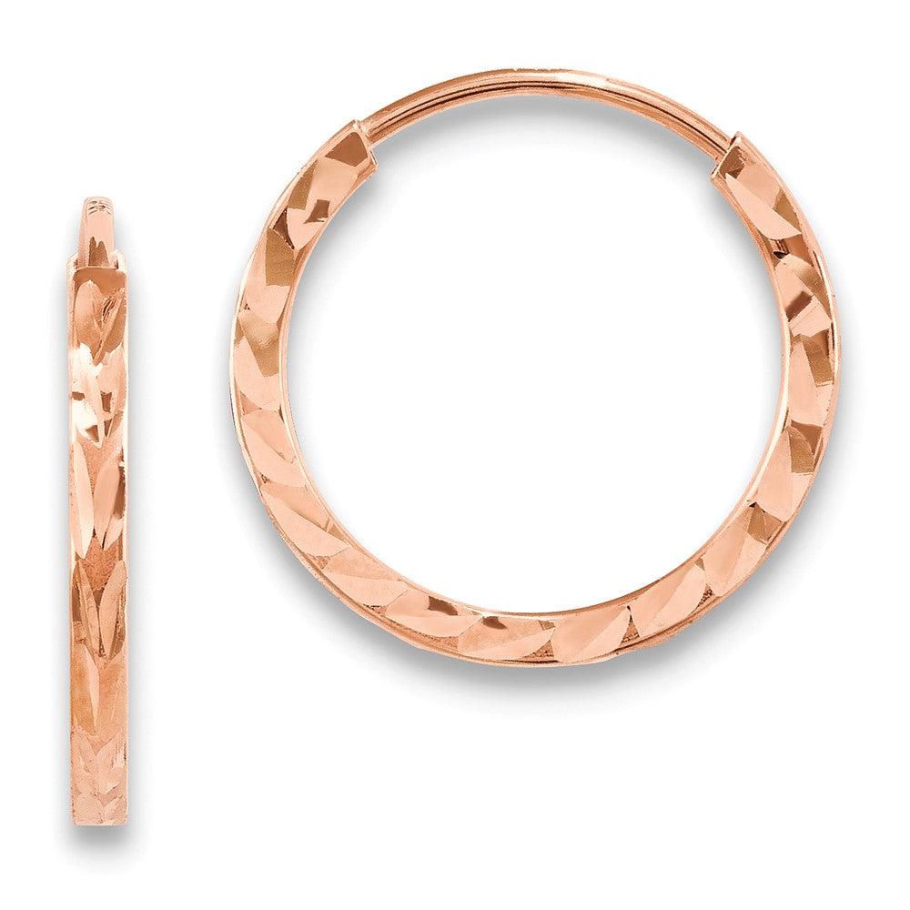 14K Roségold Diamantiert Quadratisch Röhre Endlos Creolen