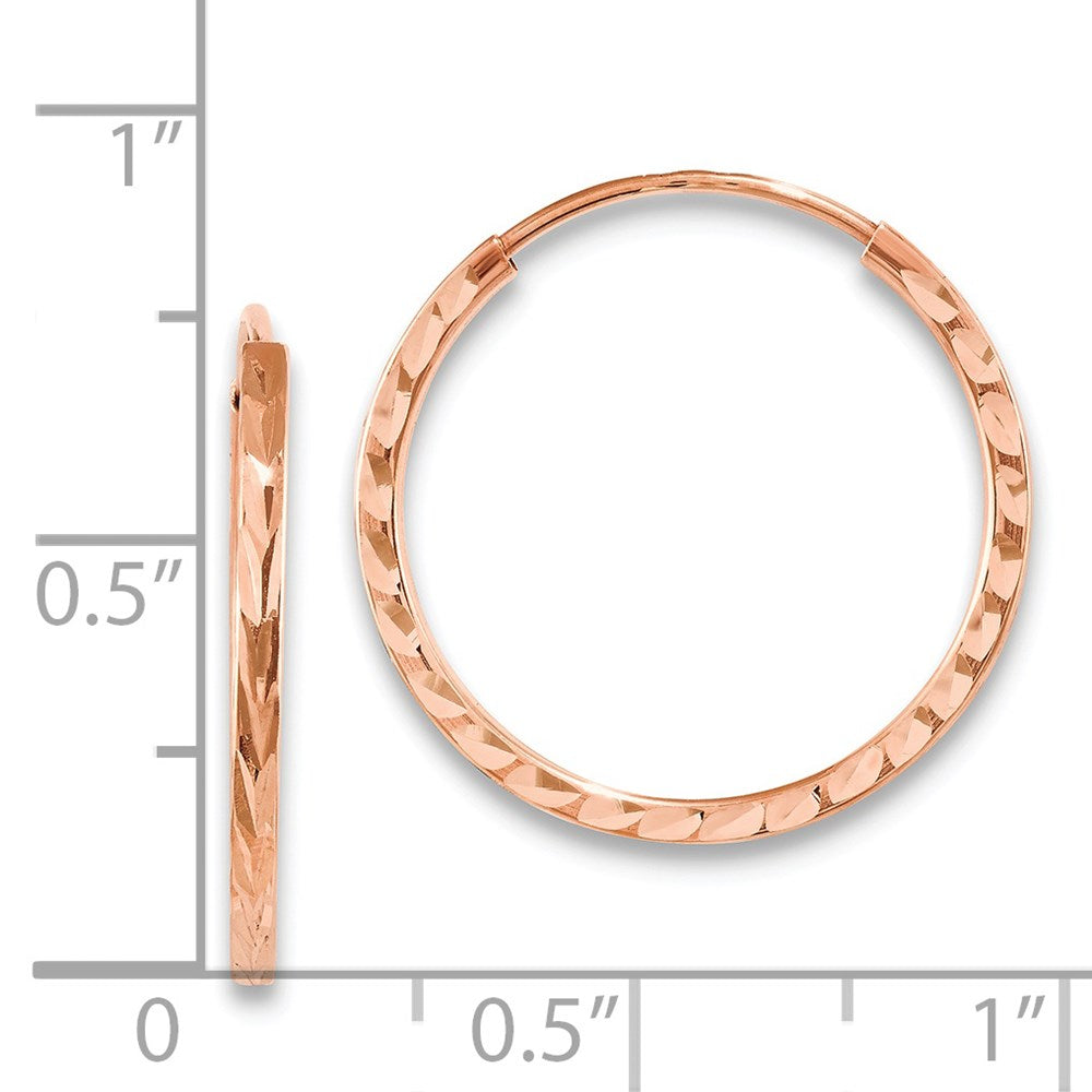 14K Roségold Diamantiert Quadratisch Röhre Endlos Creolen