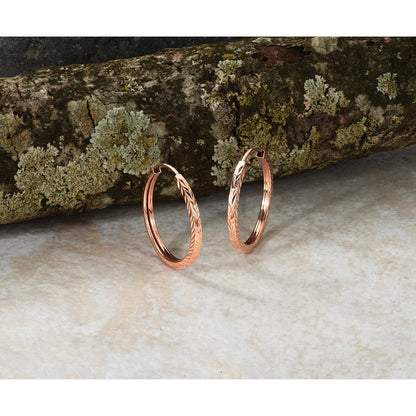14K Roségold Diamantiert Quadratisch Röhre Endlos Creolen