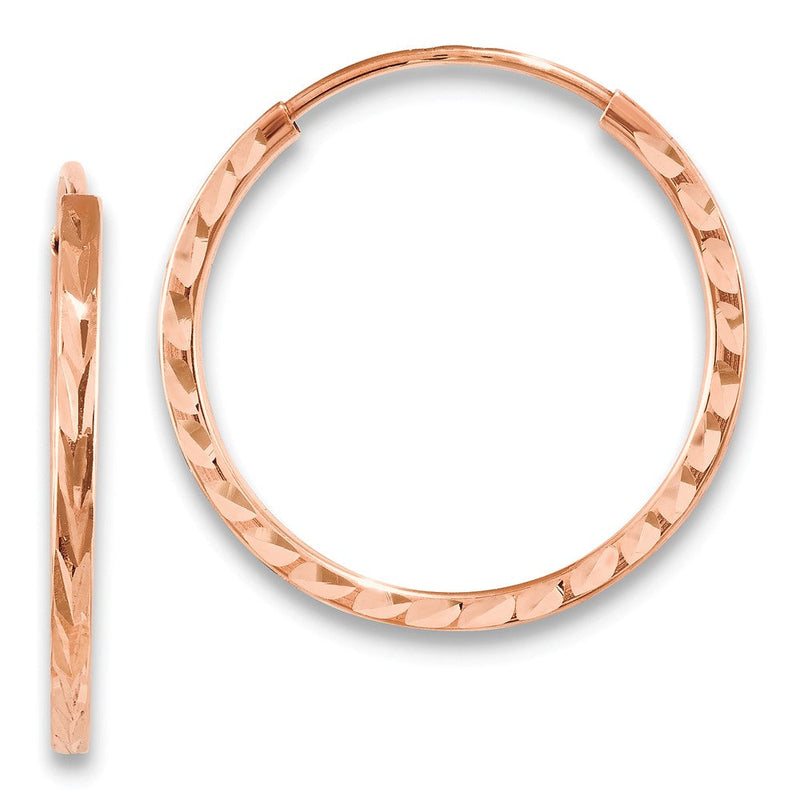 14K Roségold Diamantiert Quadratisch Röhre Endlos Creolen