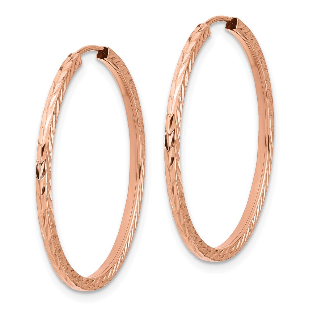 14K Roségold Diamantiert Quadratisch Röhre Endlos Creolen