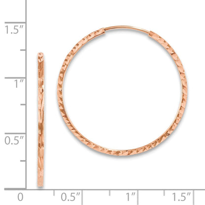 14K Roségold Diamantiert Quadratisch Röhre Endlos Creolen