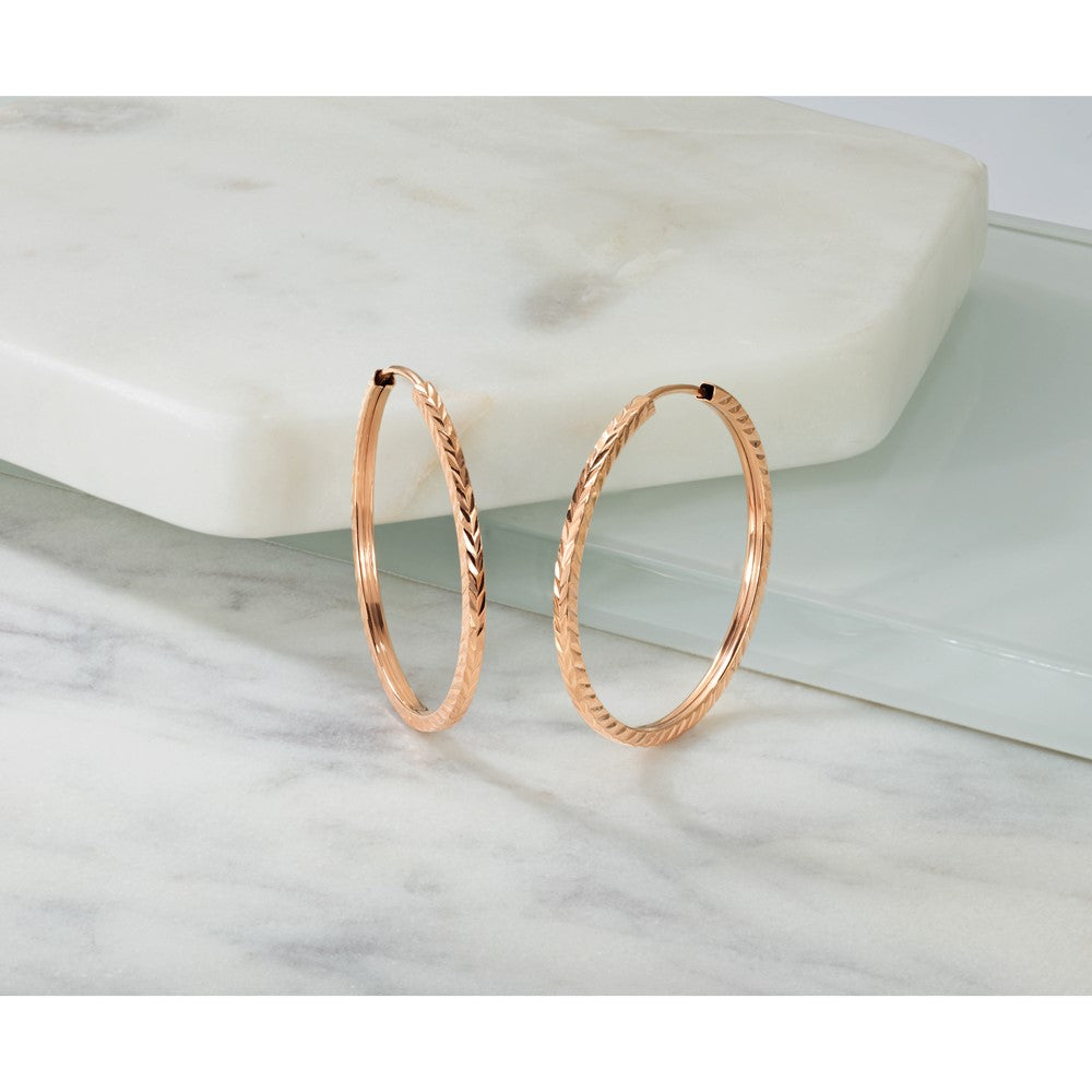 14K Roségold Diamantiert Quadratisch Röhre Endlos Creolen