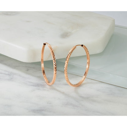 14K Roségold Diamantiert Quadratisch Röhre Endlos Creolen