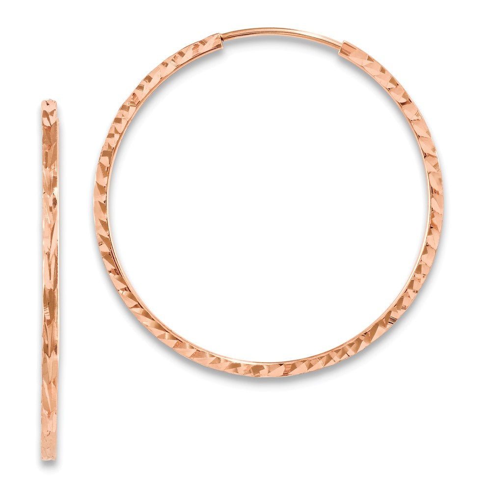 14K Roségold Diamantiert Quadratisch Röhre Endlos Creolen