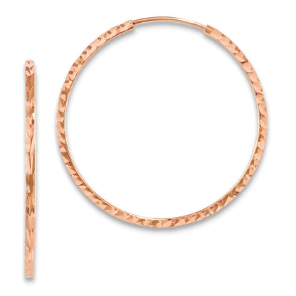 14K Roségold Diamantiert Quadratisch Röhre Endlos Creolen