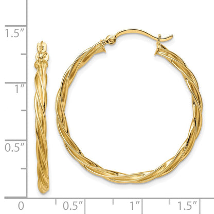 14K Gelbgold Poliert 2.5mm Gedreht Creolen