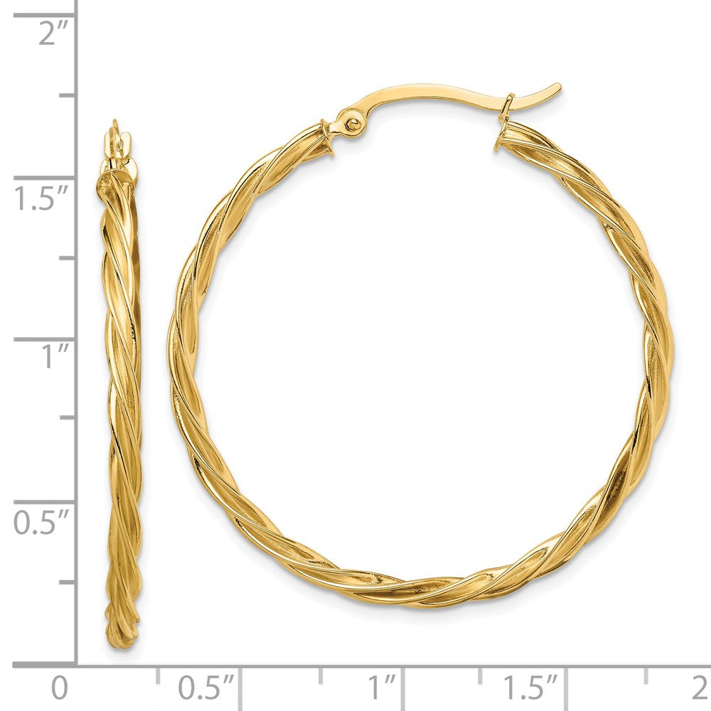 14K Gelbgold Poliert Gedreht 2.5mm Creolen