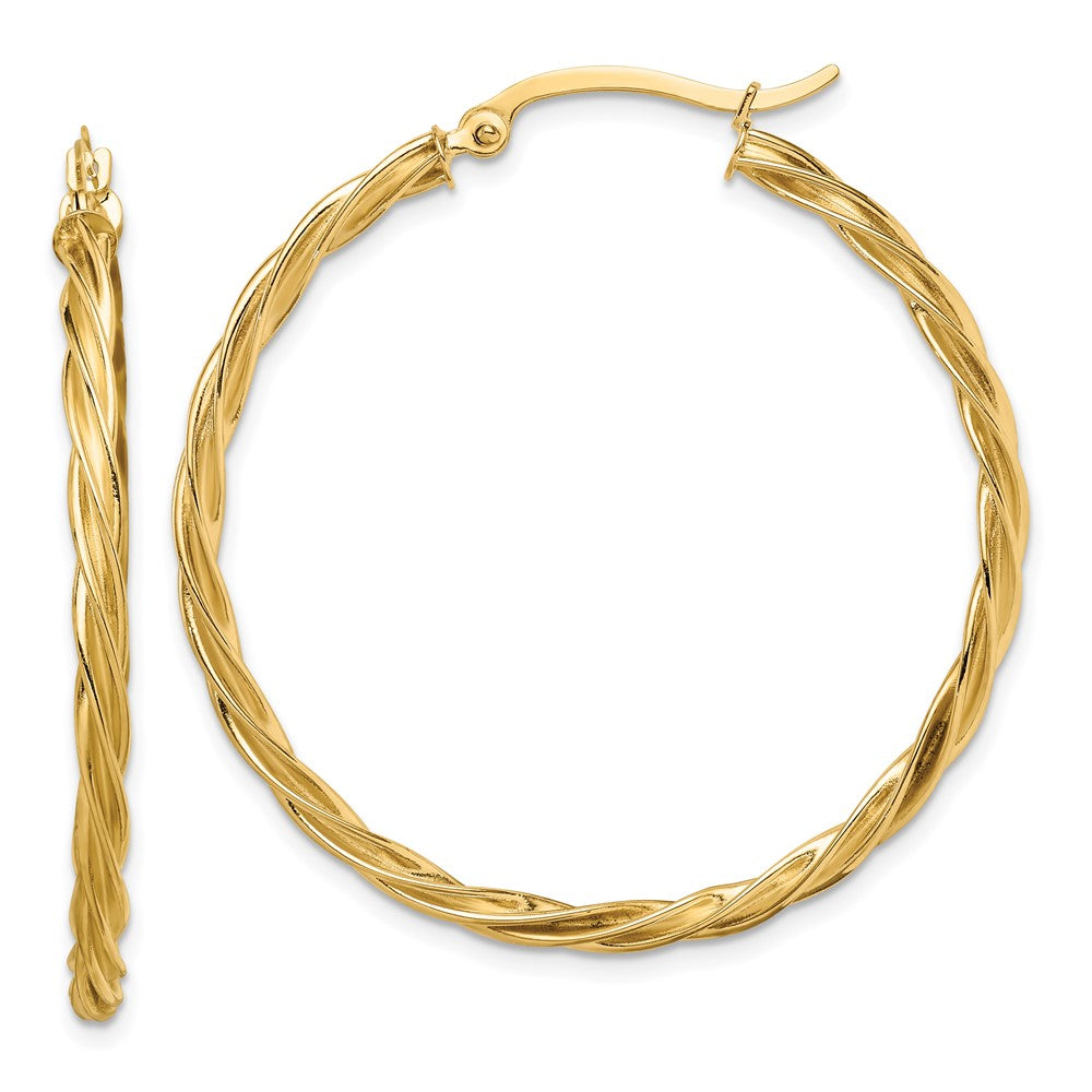14K Gelbgold Poliert Gedreht 2.5mm Creolen