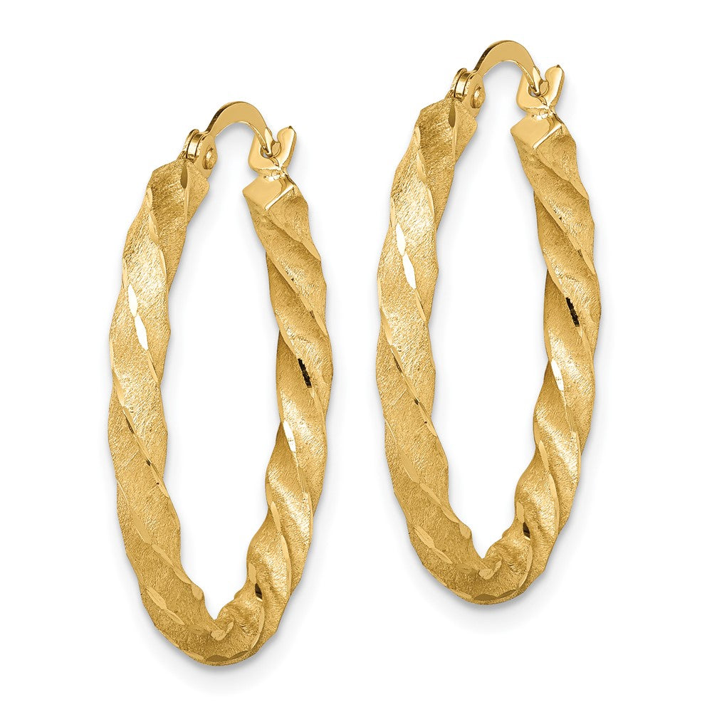 14K Gelbgold Gedreht Satiniert Diamantiert Creolen